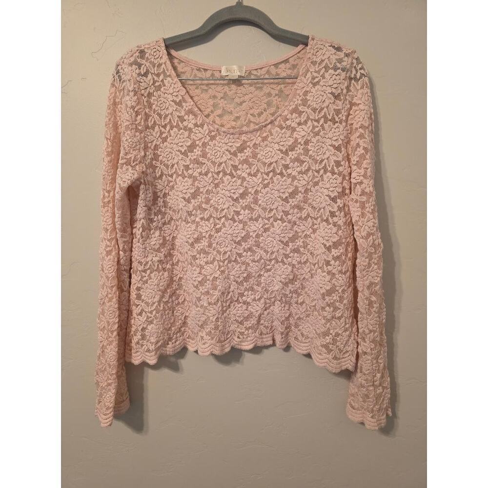 🌸 Decree Blush Pink Lace Long Sleeve Crop Top | Soft Girl Cottagecore